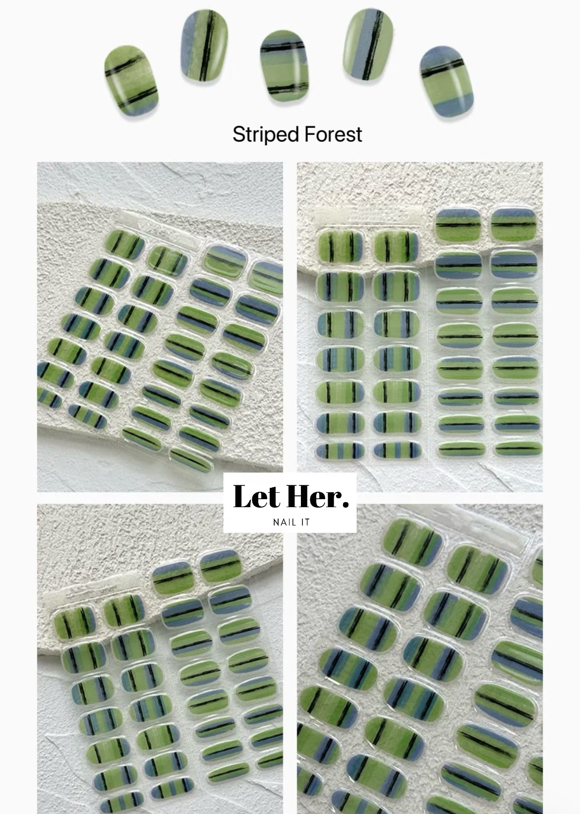 Let Her. Nail It. UV Gel Strips [Color #Striped Forest]